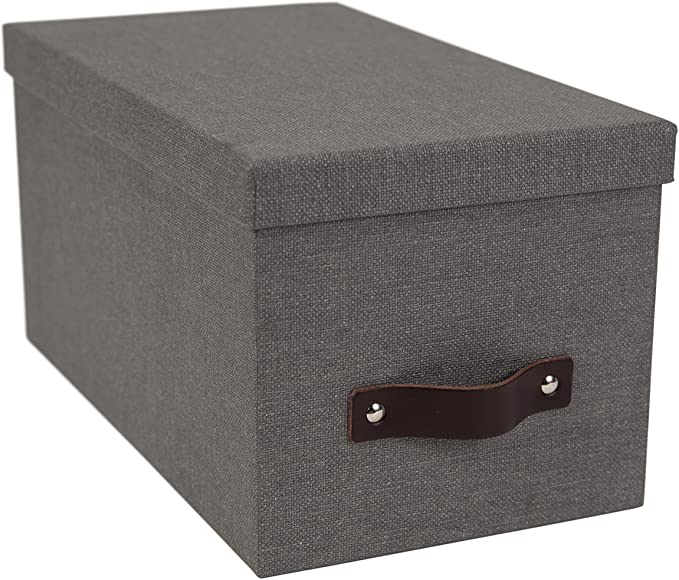 Bigso Silvia Canvas Fiberboard Organizational Storage Box, 5.9 x 6.5 x 11.6 in, Grey