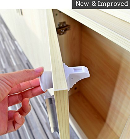Childproof Safety Locks - No Drilling Required - Quick and Easy Installation - Child Safety Product For Drawers and Cabinets - Baby Protection Against Harmful Household Products [4 Locks  1 Key]