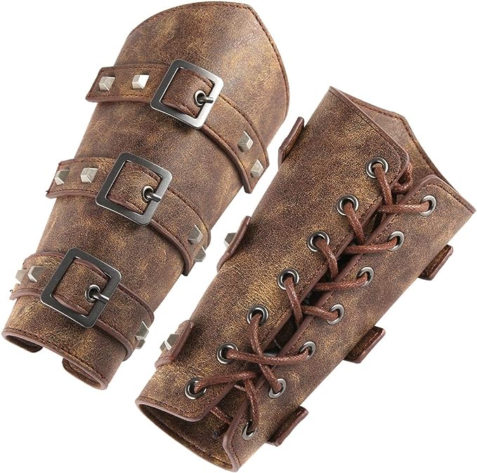 HZMAN Adults Faux Leather Arm Guards - Medieval Belt Leather Buckle Bracers - One Size - Leather Armband Pair