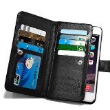 For iPhone 6 Plus Case Roybens 9 Card Slot PU Leather Wallet Case 2 in 1 Magnetic Detachable Back Cover Flip Case with Wrist Strap For Apple iPhone 6 Plus 55 Black