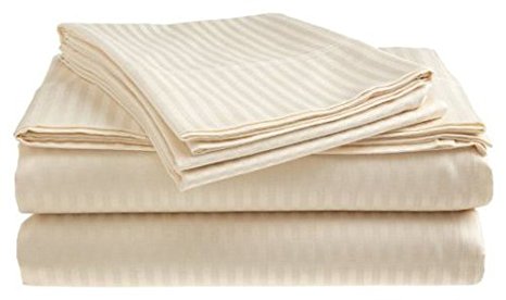 Queen Size Classic Sateen Dobby Stripe Sheet Set - Beige