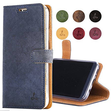 Samsung Galaxy S8 Wallet Case in Nubuck Leather with Credit Card / Note slot, from the Snakehive® Vintage Collection (Navy)
