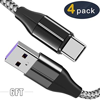 USB Type C Cable, [4-Pack 6ft] Charging 3A Fast Charge Quick Charger Type C Cord Compatible with Samsung Galaxy S9 S8 Plus S10 Note 10 9 8 Sony XZ, LG V20 / G5 / G6 and More