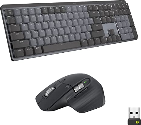 Logitech MX Mechanical Full-Size Illuminated Wireless Keyboard, Clicky, and MX Master 3S Performance Wireless Bluetooth Mouse Bundle, macOS, Windows, Linux, iOS, Android