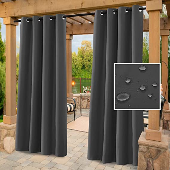 H.VERSAILTEX Indoor Outdoor Curtains for Patio Waterproof Stainless Steel Silver Grommet Thermal Insulated Blackout Outdoor Drapes for Deck/Gazebo, Charcoal Gray, 52x95 Inch, 1 Panel