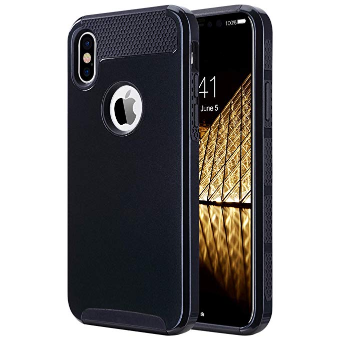 ULAK Dual Layer Case for iPhone X, iPhone Xs Case Black, Slim Fit Hybrid Hard PC Shell Flexible Shock Absorbing TPU Skin Protective Grip Cover for Apple iPhone X/Xs 5.8 Inch