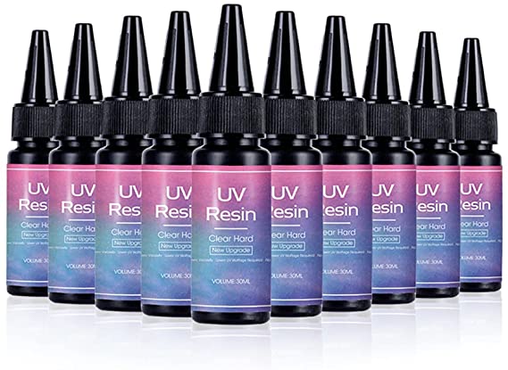 UV Resin - Resin UV 10x30ml Hard Transparent Crystal Clear Fast Curing Ultraviolet Cure Resin, Clear UV Resin Hard Glue Solar Cure Sunlight Activated Resin for DIY Jewelry Making, UV Resin Kit