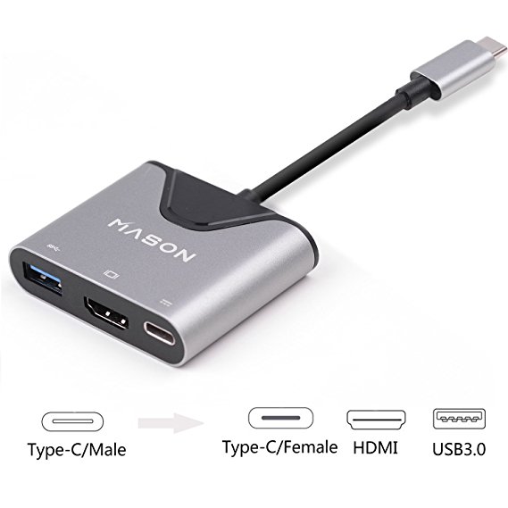 USB C to HDMI Adaptor， 3 in 1 Type C to 4K HDMI Multiport Adaptor with USB-C Quick Charging Port, USB 3.0 Port, for MacBook, ChromeBook, HDMI converter and more USB-C Devices。