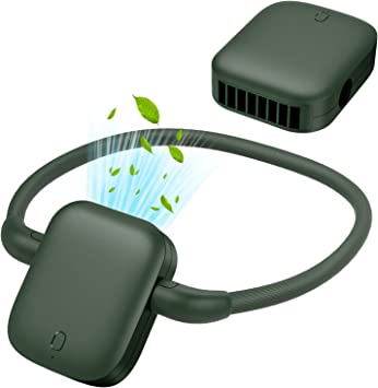 Dadanism Neck Fan, 2-in-1 USB Portable Fan 3 Speeds Rechargeable Hands Free Waist Clip Necklace Fan, Adjustable, Detachable Cooling Desk Fan for Office Outdoor Travel Queue, Green