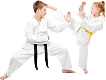 TOKYODO Karate Uniform for Kids, Teen Boys, Girls, Adult Men, Women – 3pc Gi Set Includes Pants, Kimono Jacket & White Belt – Comfortable 6 oz Extra Light Weight Polyester & Cotton Blend