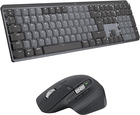 Logitech MX Mechanical Full-size illuminated Wireless Keyboard, Tactile Quiet, and MX Master 3S Performance Wireless Bluetooth Mouse Bundle, macOS, Windows, Linux, iOS, Android, QWERTY UK - Grey