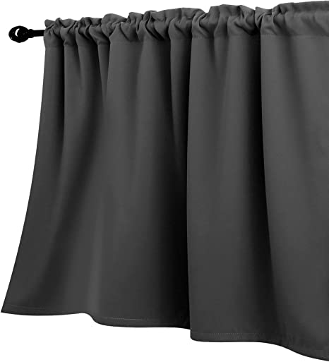 KOUFALL Grey Valances 18 Inch Length for Small Basement Window Curtains Valances Only Rod Pocket Charcoal Dark Gray Room Darkening Thick Short Blackout Solid Valences for Kitchen Bathroom