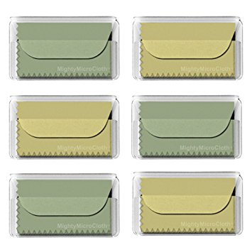 MightyMicroCloth Premium Microfiber Cleaning Cloths – (6pack) each in a Travel Pouch for Eyeglasses, Computer Screens, Glasses, Lens, iPads, iPhones, Cameras, LCD TV – 7” x 6” (3 Green, 3 Yellow)