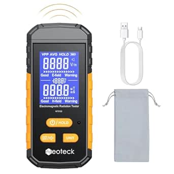 Neoteck 3-in-1 EMF Meter Portable Electromagnetic Radiation Detector Type C Rechargeable Backlit LCD Screen Audible Alarm Radiation Counter 1~1999V/m Electric Field 0.01~99.99ut Magnetic Field