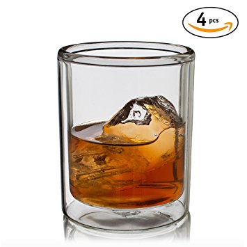 Cutehom Whiskey Glasses Double Wall Manhattan Style Thermo Insulated Glass - Set of 4