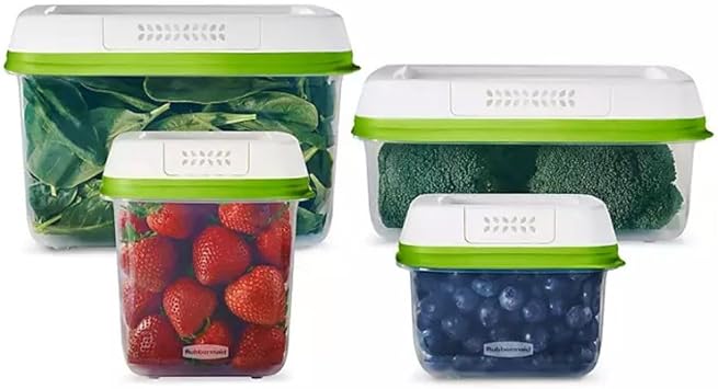 Rubbermaid FreshWorks Produce Saver, Medium and Large Storage Containers, With Lids, 8-Piece Set