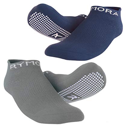 Rymora Non Slip Grip Socks for Women and Men (2 Pairs) - Perfect for Hospital, Yoga, Trampoline, Barre & Home