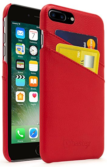 iPhone 7 Plus Case, Bastex Premium Genuine Leather Slim Fit Red Snap On Executive Wallet Card Case Cover for Apple iPhone 7 Plus