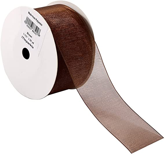 ITIsparkle 11/2" Inch Organza Ribbon 25 Yards-Roll Set for Gift Wrapping Cake Decoration Party Favor Hair Braids Hair Bow Baby Shower Decoration Floral Arrangement Craft Supplies Sheer Ribbon, Brown