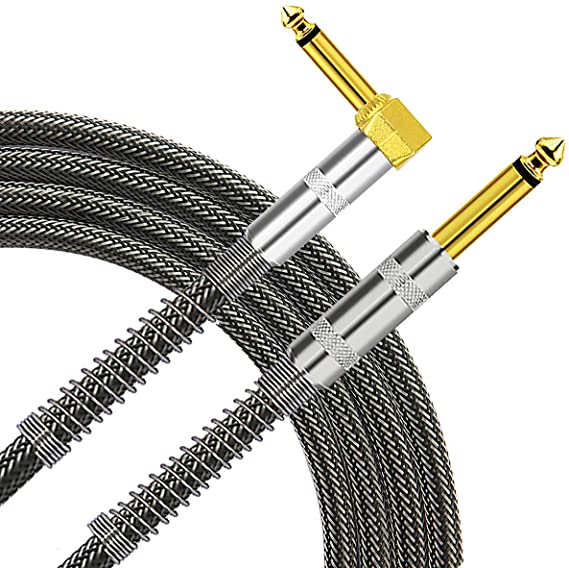 TISINO Guitar Cable, 10ft 1/4 inch Straight to Right Angle Bass Cable Instrument Cord -Black