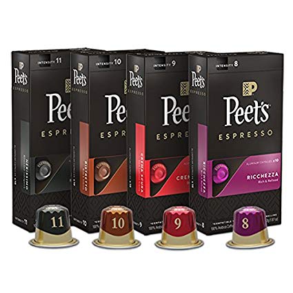 Peet's Coffee Espresso Variety Pack for Original Line of 10 Each Flavor, Nerissimo, Ristretto, Crema Scura, Ricchezza, 40 Count