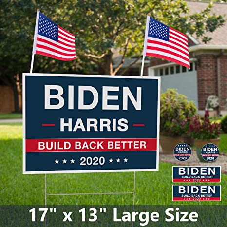 13" x 17" Large Biden For President 2020 Yard Sign - Political Campaign Lawn Sign with Metal Stake - Water Resistant Outdoor Joe Biden 2020 Yard Sign with Bumper Sticker and US Flags [13in x 17in]