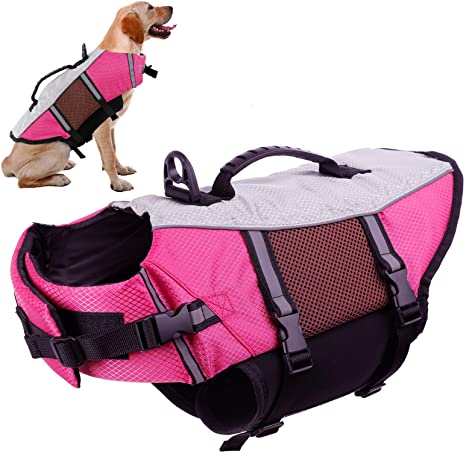 Dog Life Vest Jacket for Swimming Kayaking Boating Lifesaver Coat for Small Medium Large Pet Swimsuit Preserver Flotation Device Reflective Adjustable High Visibility Quick Release Ripstop Lifevest