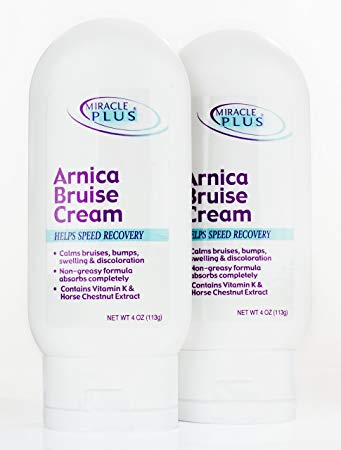 Miracle Plus Arnica Bruise Cream for bruising, swelling, discoloration. (Two - 4oz)