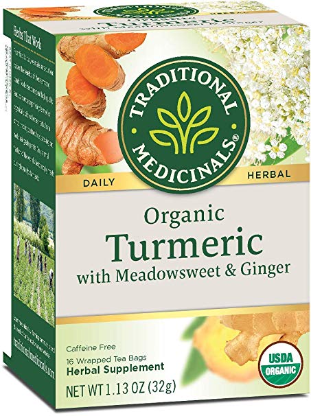 Traditional Medicinals Organic Turmeric with Meadowsweet & Ginger Herbal Leaf Tea, 16 Tea Bags (Pack of 3)