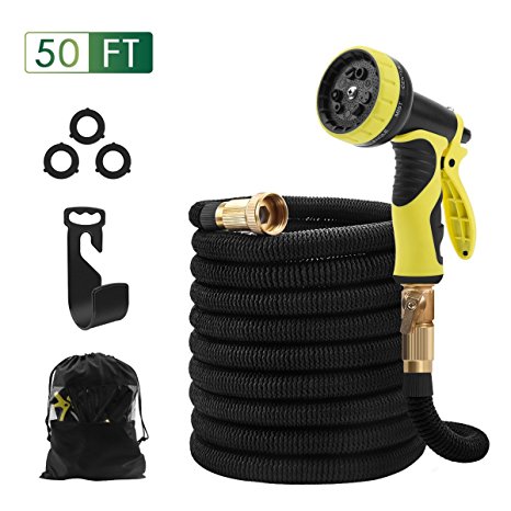 Garden Hose 50foot - STORUP Double Latex Core Expandable Water Hose With 3/4" Solid Brass Fittings ,Leakproof Water Hose with 9 Function Spray Nozzle,Perfect for Washing Car,Garden