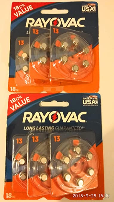 Rayovac L13ZA-18ZMB Type 13 Hearing Aid Batteries, 18-Pack