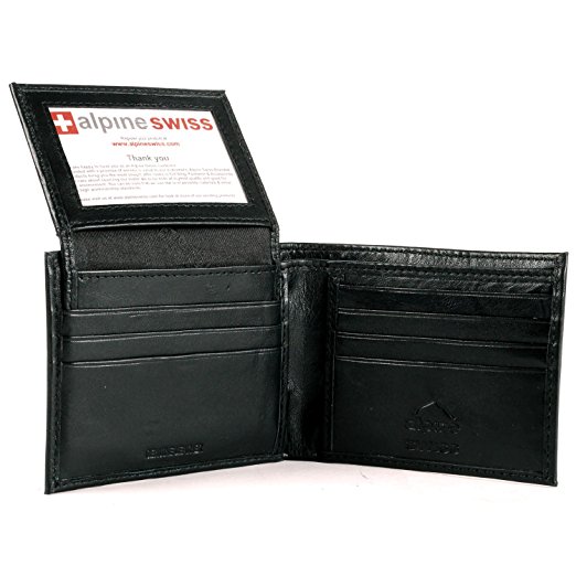 Alpine Swiss Men's Leather Wallet 2-In-1 Bifold Flip up Removable Card Case