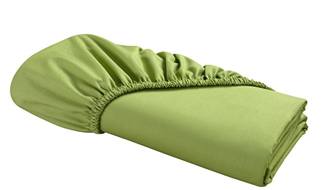 FITTED Sheet by DELANNA 100% Cotton Percale Weave Bottom Sheet Crisp, Comfortable, Breathable, Soft and Durable (Twin, Lime)