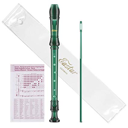 Eastar ERS-1GG German Soprano Recorder 8 Hole C Key 3 Piece Instrument With Fingering Chart Cleaning Rod and Bag,Dark Green