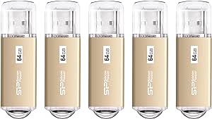 Silicon Power 5 Pack 64GB USB 3.0/3.1 Gen1 USB Flash Drive Blaze B02 (Champagne Gold)