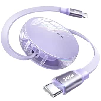 LISEN 240W Retractable USB C Cable, Data Sync Retractable Charging Cable, Fast Charging Retractable iPhone Charger Cord for iPad Pro Air 2024/ iPhone 15 Pro Max Plus/MacBook/Samsung S24,Travel, Purple