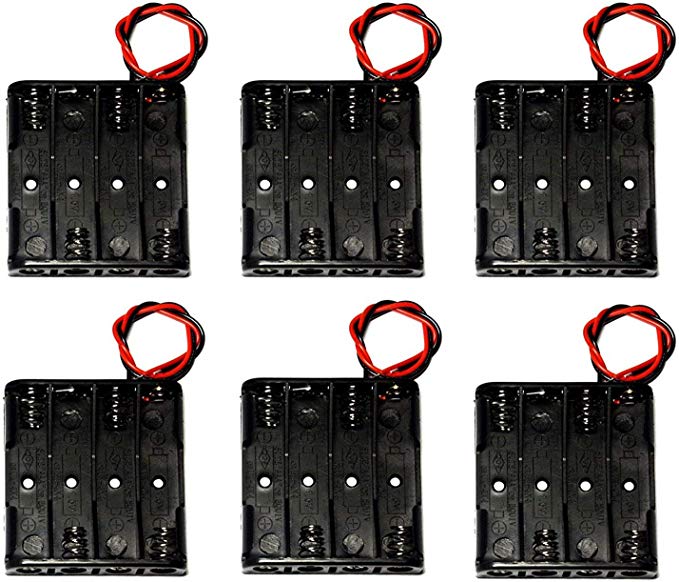 WAYLLSHINE 6PCS 4 x 1.5V AAA Battery Spring Clip Black Plastic 4 x 1.5V AAA Battery Case Holder Box Black Red Wire Leads