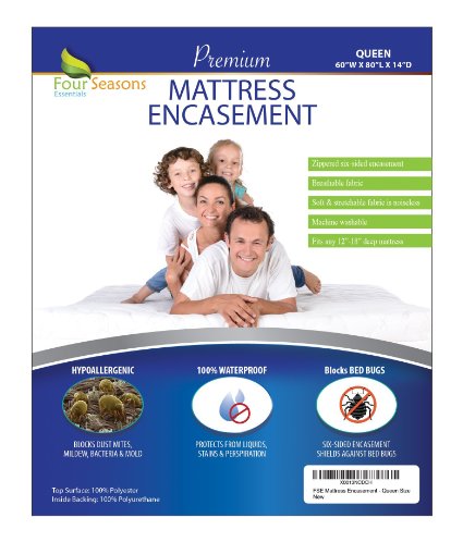 Queen Mattress Protector Bedbug Waterproof Zippered Encasement Hypoallergenic Premium Quality Cover Protects Against Dust Mites Allergens
