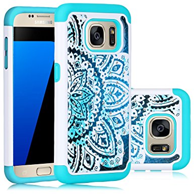 Galaxy S7 Case, HengTech (TM) Premium Durable Dual Layer Hard and and Soft Hybrid Rhinestone Bling Armor Defender [ Anti Scratch ] Phone Case Cover Shell (White/Turquoise)