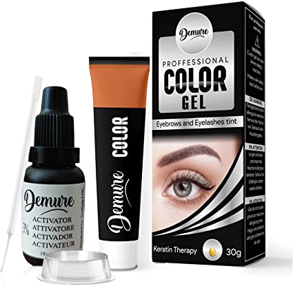 Demure Color Gel Eyebrow and Eyelash Tint 30g, Professional Formula Eyebrow and Eyelash Dye Kit with Keratin Complex (3.0 Brown)