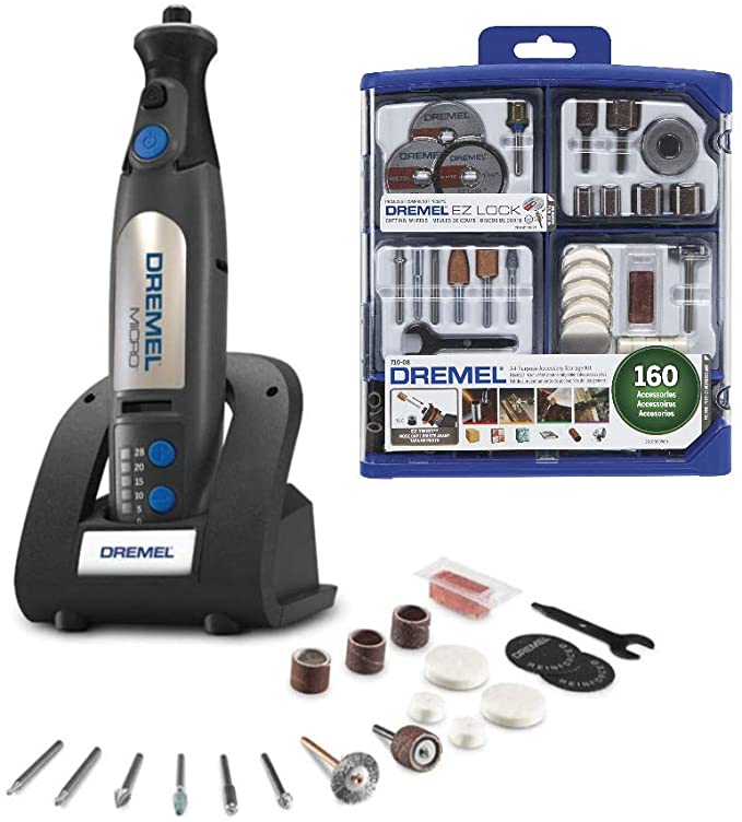 Dremel 8050-N/18 Micro Cordless Rotary Tool Kit with 710-08 All-Purpose Rotary Tool Accessory Bundle (160 Pieces) (2 Items)