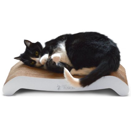 NEW PetFusion Reversible Curve Cat Scratcher White - Premium Longer Lasting Cardboard