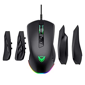 PICTEK Gaming Mouse, [RGB] 24,000 Adjustable DPI. Ergonomic Design with 4 Magnetic Interchangeable Side Plates. PMW3360 Advanced Gaming Sensor