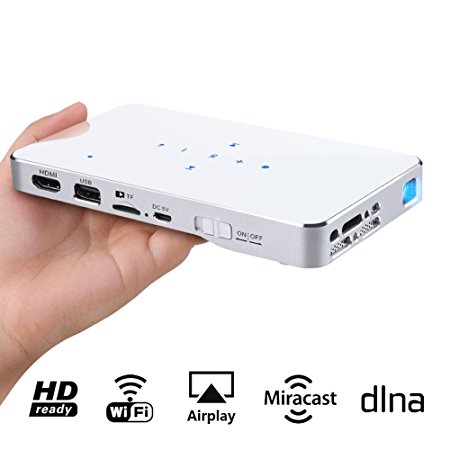 Mini Projector, iXunGo P1 Pico Projector Supports 1080P Portable Size & 120-Inch Display Pocket DLP Video Projector with WiFi Wireless Connectivity for Home Entertainment & Presentation (White)
