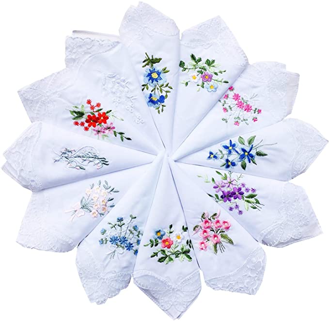 Cotton Embroidered Ladies Lace Handkerchiefs Pack