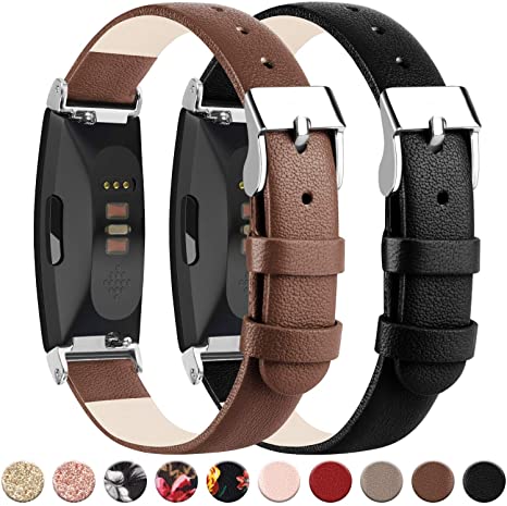 Vancle Leather Bands Compatible with Fitbit Inspire HR Band/Fitbit Inspire Band/Ace 2, Classic Genuine Leather Wristband Replacement with Stainless Steel Connector for Inspire HR Band/Fitbit Inspire Band/Ace 2 Fitness Activity Tracker Women Men Small Large Size