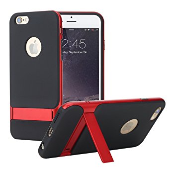 iPhone 6s Case, ROCK® MOOST [Royce Series] Dual Layer Shockproof Thin & Slim Case With Kickstand for iPhone 6/6s 4.7in (2015) [Black / Red]