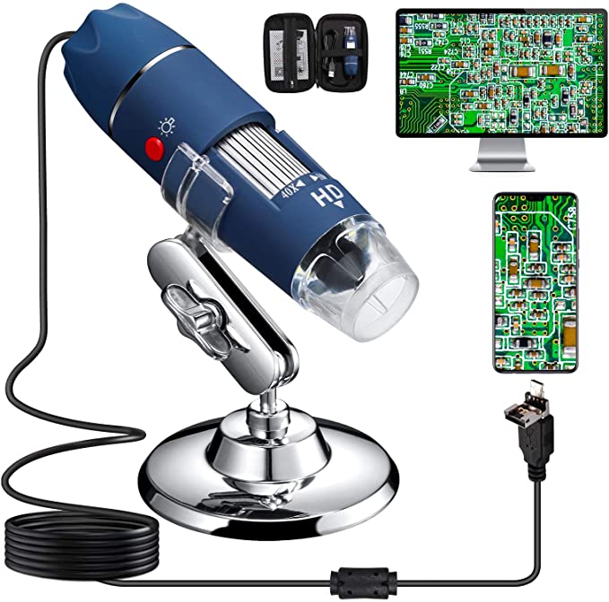 Bysameyee HD 2MP USB Microscope, 40X to 1000X Magnification Digital Microscope Camera Inspection Endoscope with Carrying Case, Compatible with Windows 7 8 10, Mac, Linux, OTG Android Phones