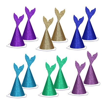 Fonder Mols 12pcs Mermaid Tail Party Hats Birthday Crown for Under the Sea Themed 1st Birthday Party Baby Shower Decoration