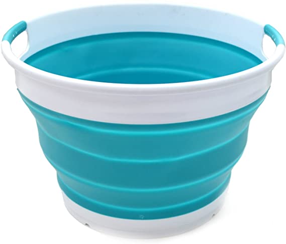 SAMMART Collapsible Round Tub - Foldable Storage Container/Organizer - Portable Washing Bin - Space Saving Laundry Hamper/Basket - Collapsible Washing-up Bucket (Bright Blue)